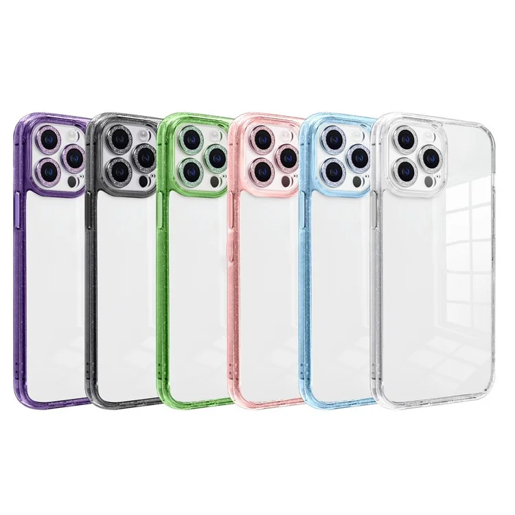 For iPhone 14 Pro Case Slim-Fit Cell Phone Shell Glittery Powder PC+TPU+Glass Cover - Dark Purple