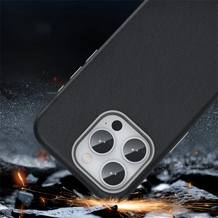 Compatibile con MagSafe per iPhone 15 Pro Max Custodia in pelle PU + TPU anti-graffio Copertura posteriore del telefono cellulare - Nero