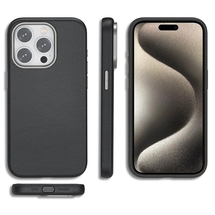 Compatibile con MagSafe per iPhone 15 Pro Max Custodia in pelle PU + TPU anti-graffio Copertura posteriore del telefono cellulare - Nero