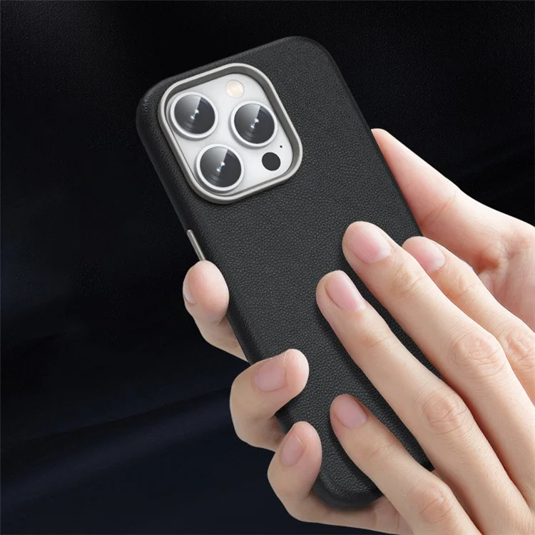 For iPhone 15 Pro Case Compatible with MagSafe Slim-Fit TPU + PU Leather Cell Phone Cover - Black