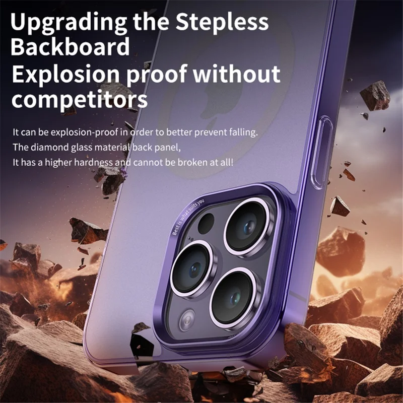 VOERO لجهاز iPhone 15 Pro Max غطاء هاتف متوافق مع Magsafe PC+زجاج مقسّى، غطاء مطفي - أرجواني