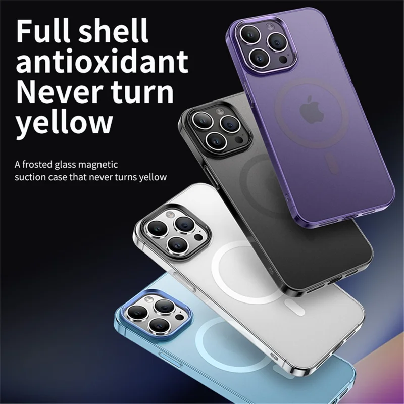 VOERO لجهاز iPhone 15 Pro Max غطاء هاتف متوافق مع Magsafe PC+زجاج مقسّى، غطاء مطفي - أرجواني