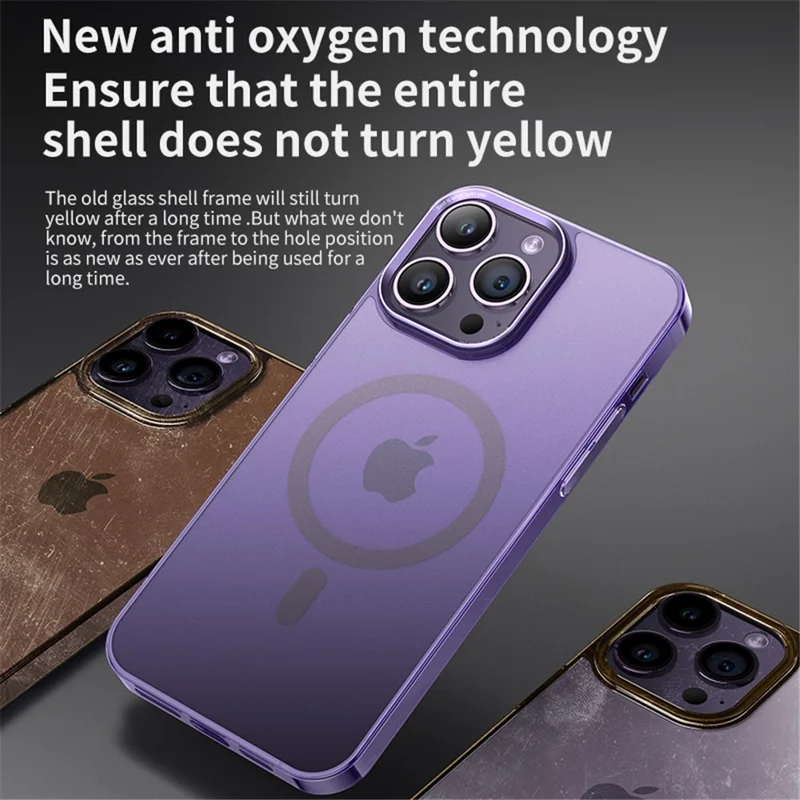 VOERO Obudowa na iPhone'a 14 Pro Kompatybilna z Magsafe, Antywstrząsowa PC+Matowe Szklane Pokrowiec - Fioletowy