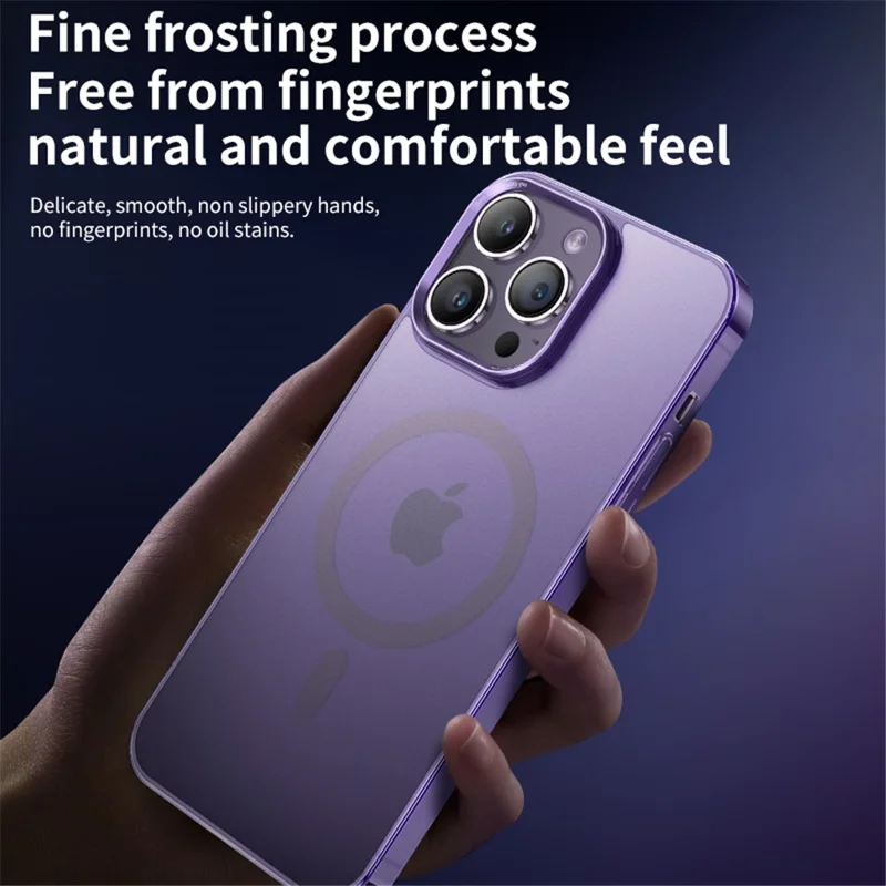VOERO Obudowa na iPhone'a 14 Pro Kompatybilna z Magsafe, Antywstrząsowa PC+Matowe Szklane Pokrowiec - Fioletowy