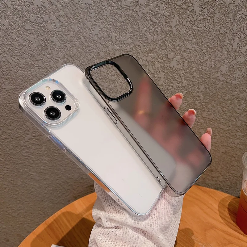 VOERO For iPhone 15 Pro Max Matte Cover PC+Tempered Glass Anti-Slip Phone Case - Transparent