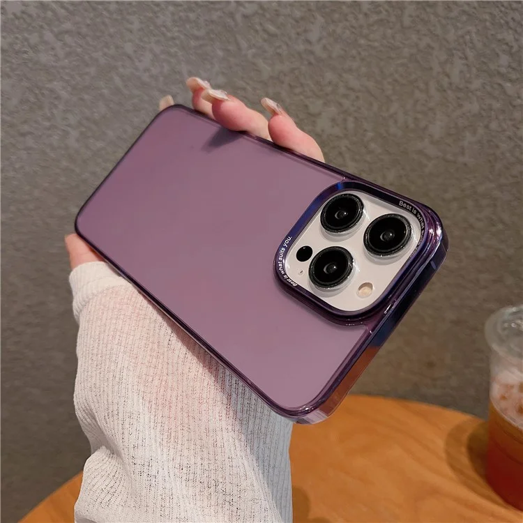 VOERO Para Funda de Teléfono iPhone 15 Pro, Capa Dual de PC + Vidrio Templado, Cubierta Mate - Púrpura