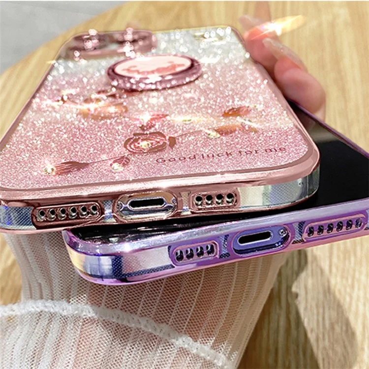 KADEM Para Huawei Mate 60 Case Ring Kickstand Precise Cutout Flower Pattern Gradient Glitter TPU Cover - Roxo