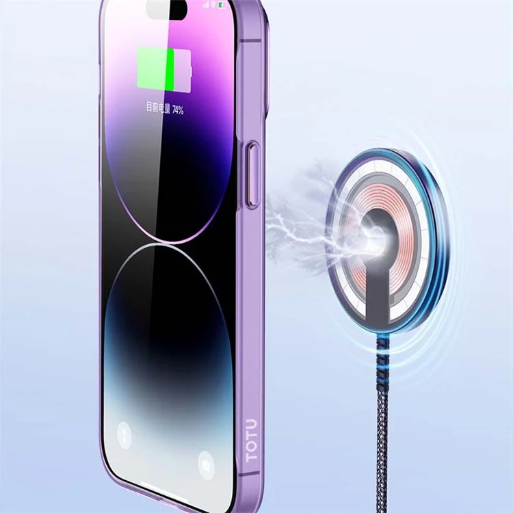TOTU AA-194 für iPhone 14 Magnetische Hülle kompatibel mit MagSafe PC+Aluminiumlegierung Cover - Transparentes Lila