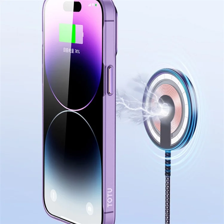 TOTU AA-194 For iPhone 14 Pro Max Case PC+Aluminium Phone Cover Compatible with MagSafe - Transparent Black