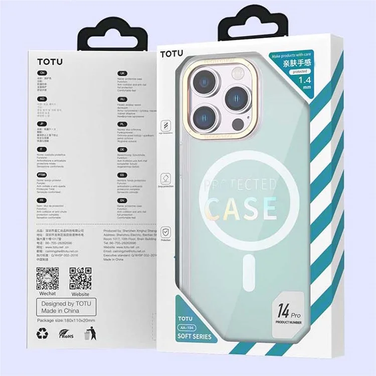 TOTU AA-194 Case per iPhone 14 Pro Custodia Magnetica Compatibile con MagSafe - Viola Trasparente