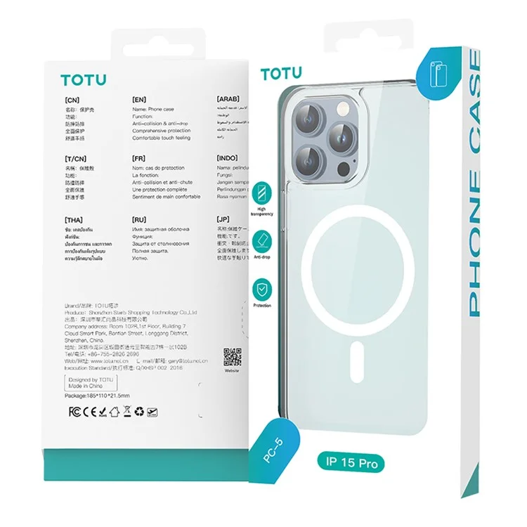 Чехол TOTU PC-04 для iPhone 15 Pro Max Clear Mobile Phone Cover TPU+PC+Magnet Shell, совместимый с MagSafe
