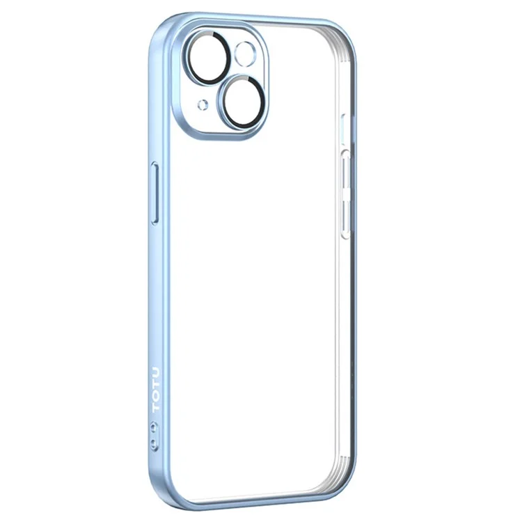 TOTU PC-02 для iPhone 15 Clear Case Electroplating TPU Cover с PC Lens Protector - Baby Blue