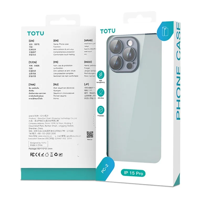 TOTU PC-02 для iPhone 15 Clear Case Electroplating TPU Cover с PC Lens Protector - Baby Blue