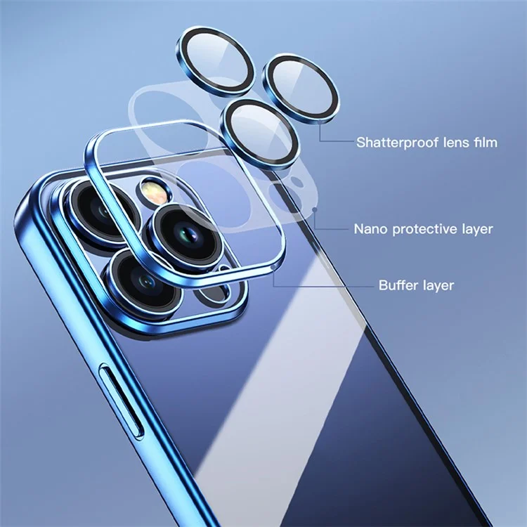 TOTU PC-02 Pour iPhone 15 Pro Max Étui TPU Électroplaqué Transparent Housse de Téléphone - Bleu