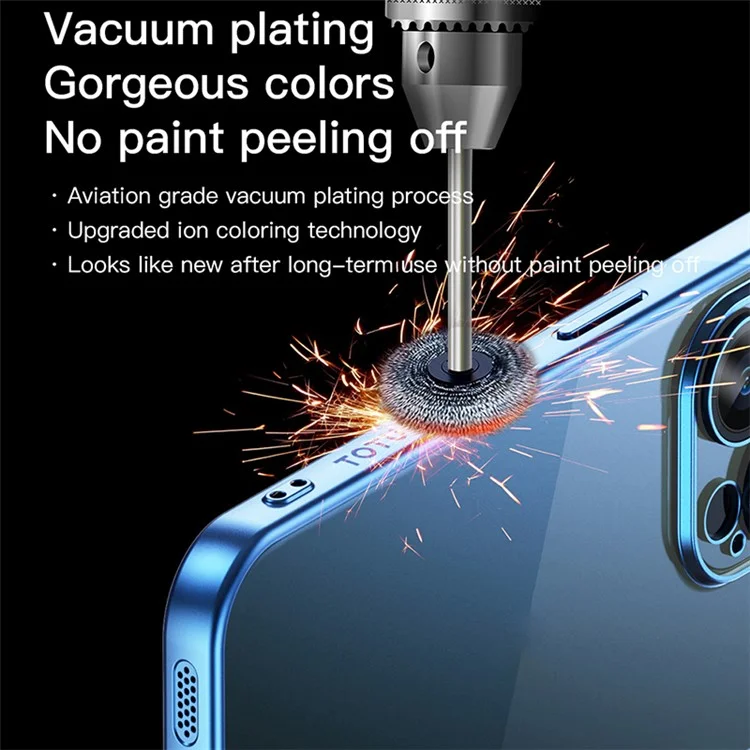 TOTU PC-02 For iPhone 15 Pro Max TPU Case Electroplating Clear Phone Cover - Blue