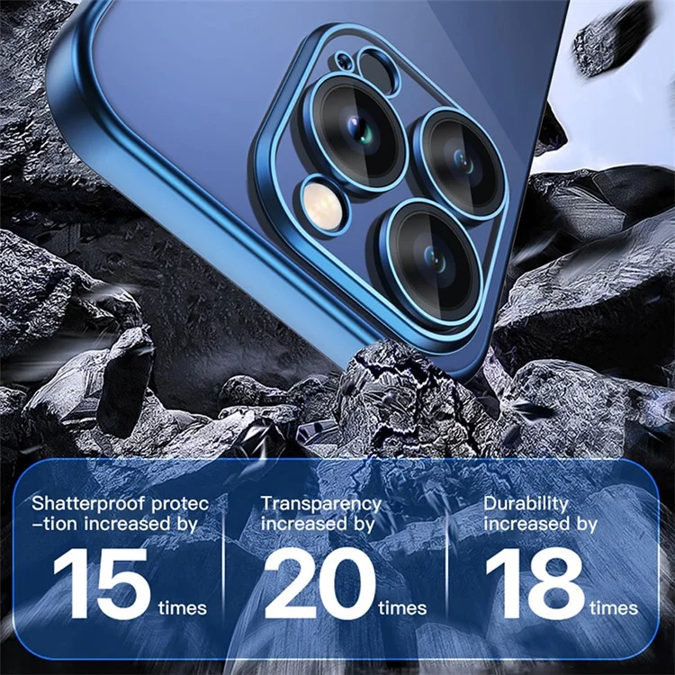 TOTU PC-02 Pour iPhone 15 Pro Max Étui TPU Électroplaqué Transparent Housse de Téléphone - Bleu