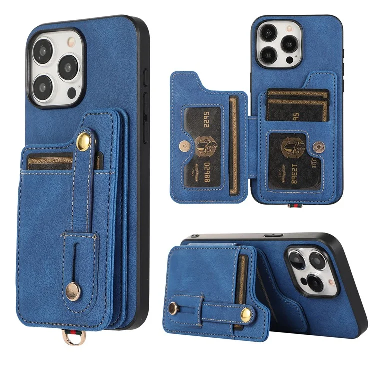 ABEEL Style 01 Rückenschutzhülle für iPhone 15 Pro Max, horizontale Flip-Kartentasche, TPU+Leder-Telefonhülle - Blau