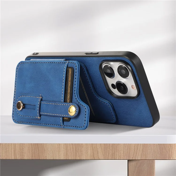 ABEEL Style 01 Rückenschutzhülle für iPhone 15 Pro Max, horizontale Flip-Kartentasche, TPU+Leder-Telefonhülle - Blau