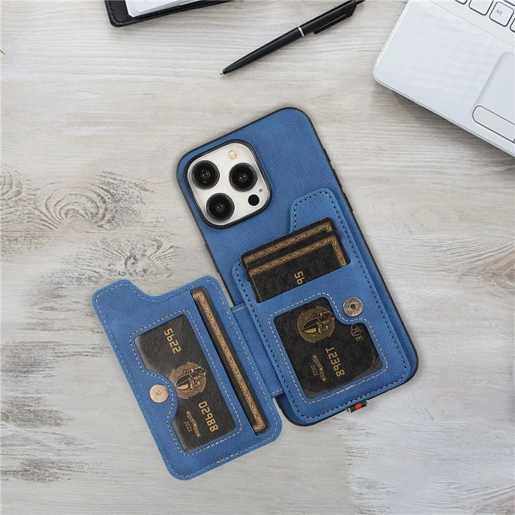 ABEEL Style 01 Rückenschutzhülle für iPhone 15 Pro Max, horizontale Flip-Kartentasche, TPU+Leder-Telefonhülle - Blau