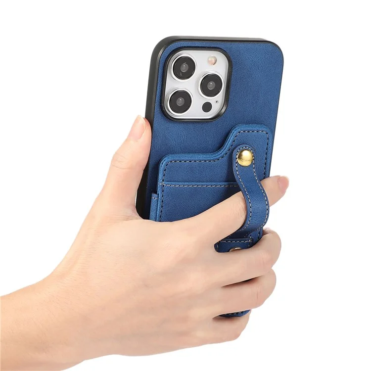 ABEEL Style 01 Rückenschutzhülle für iPhone 15 Pro Max, horizontale Flip-Kartentasche, TPU+Leder-Telefonhülle - Blau