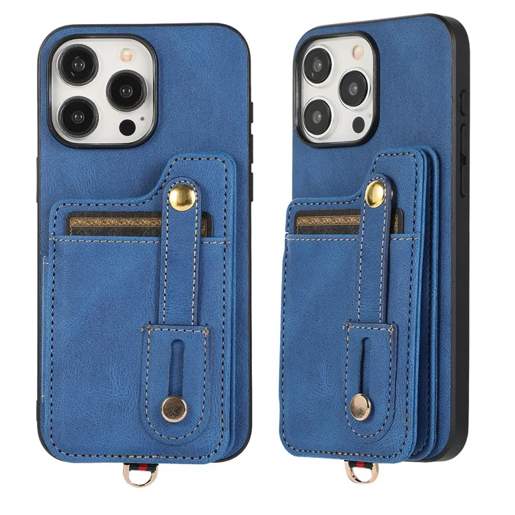 ABEEL Style 01 Rückenschutzhülle für iPhone 15 Pro Max, horizontale Flip-Kartentasche, TPU+Leder-Telefonhülle - Blau