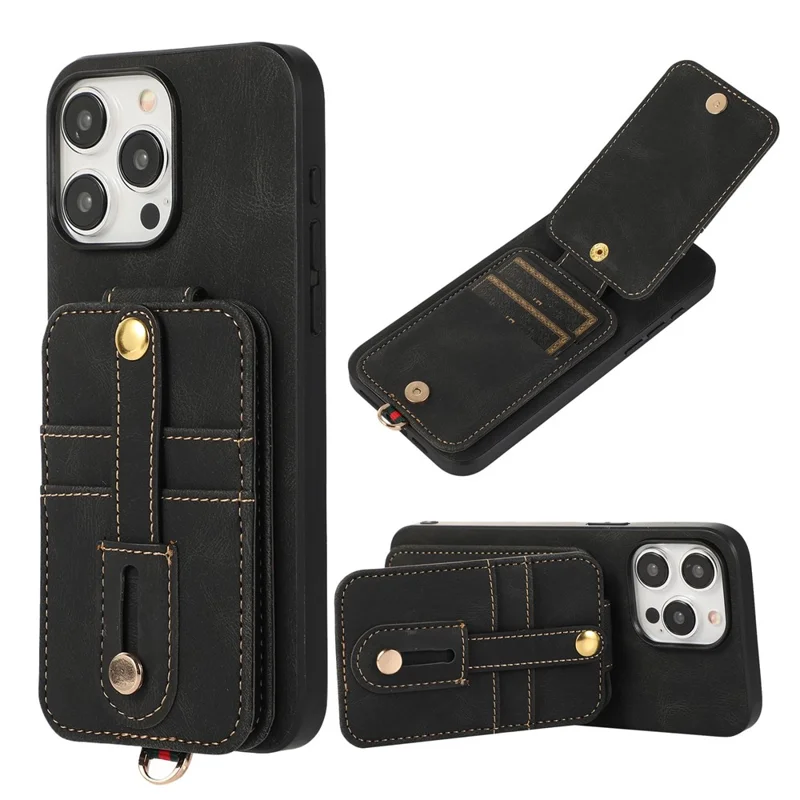 ABEEL Style 02 For iPhone 14 Pro Max Case Vertical Flip Card Bag Leather Coated TPU Phone Cover - Black