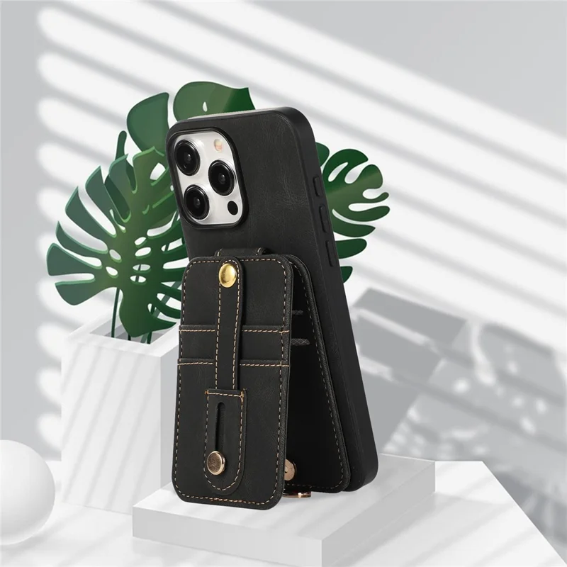 ABEEL Style 02 For iPhone 14 Pro Max Case Vertical Flip Card Bag Leather Coated TPU Phone Cover - Black