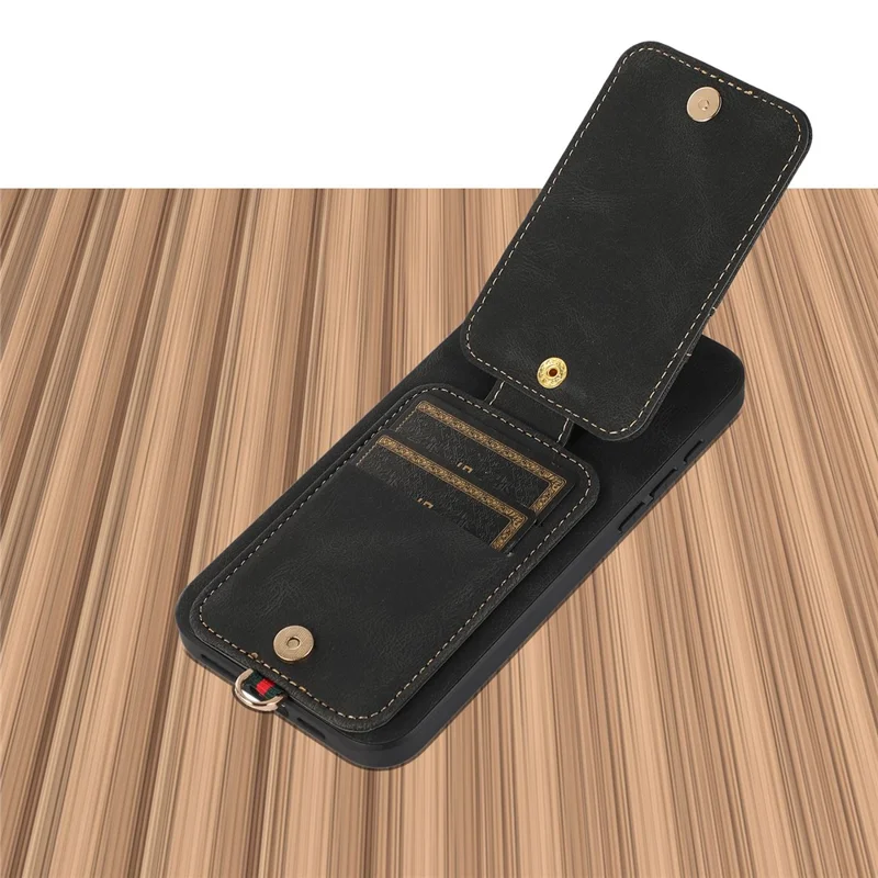 ABEEL Style 02 For iPhone 14 Pro Max Case Vertical Flip Card Bag Leather Coated TPU Phone Cover - Black