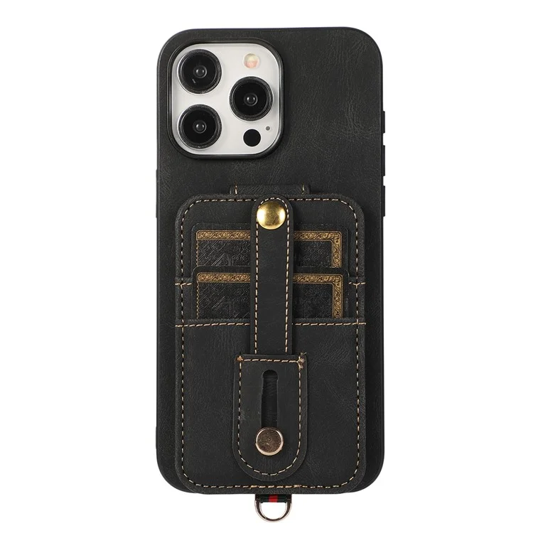 ABEEL Стиль 02 Чехол для iPhone 15 Pro Max Вертикальный Откидной Карточный Мешочек TPU+PU Сотовый Чехол - Черный