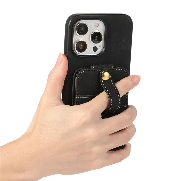 ABEEL Стиль 02 Чехол для iPhone 15 Pro Max Вертикальный Откидной Карточный Мешочек TPU+PU Сотовый Чехол - Черный