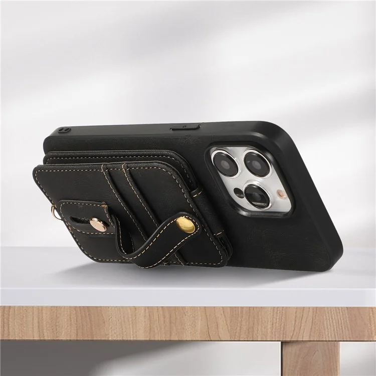ABEEL Stile 02 Per iPhone 14 Pro Case Flip Verticale Portafoglio in Pelle + Custodia Smartphone TPU - Nero