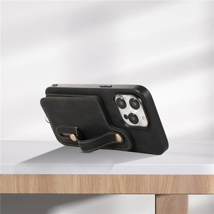 ABEEL Style 03 Para iPhone 14 Pro Case Leather+TPU RFID Blocking Card Bag Cellphone Cover - Preto