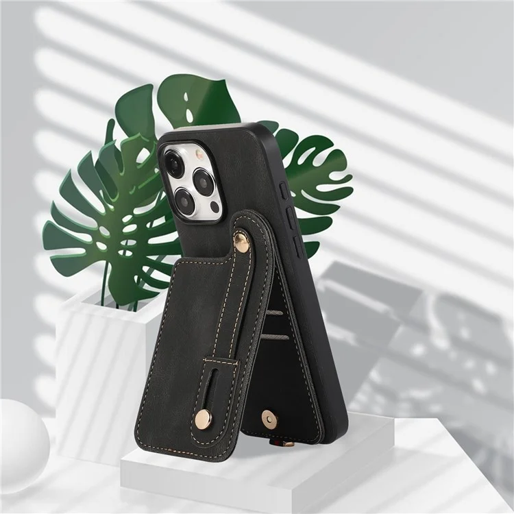 ABEEL Style 03 Para iPhone 14 Pro Case Leather+TPU RFID Blocking Card Bag Cellphone Cover - Preto