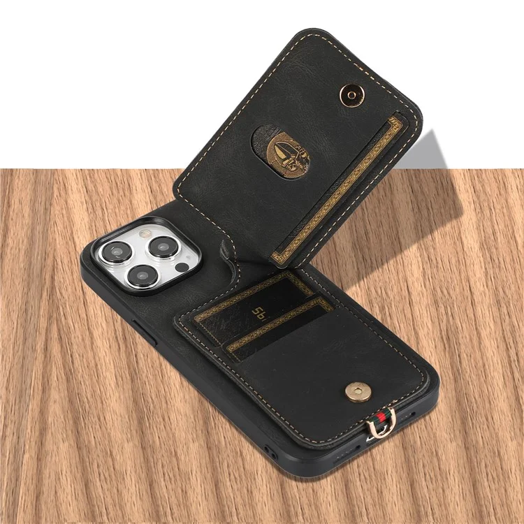 ABEEL Style 03 Para iPhone 14 Pro Case Leather+TPU RFID Blocking Card Bag Cellphone Cover - Preto