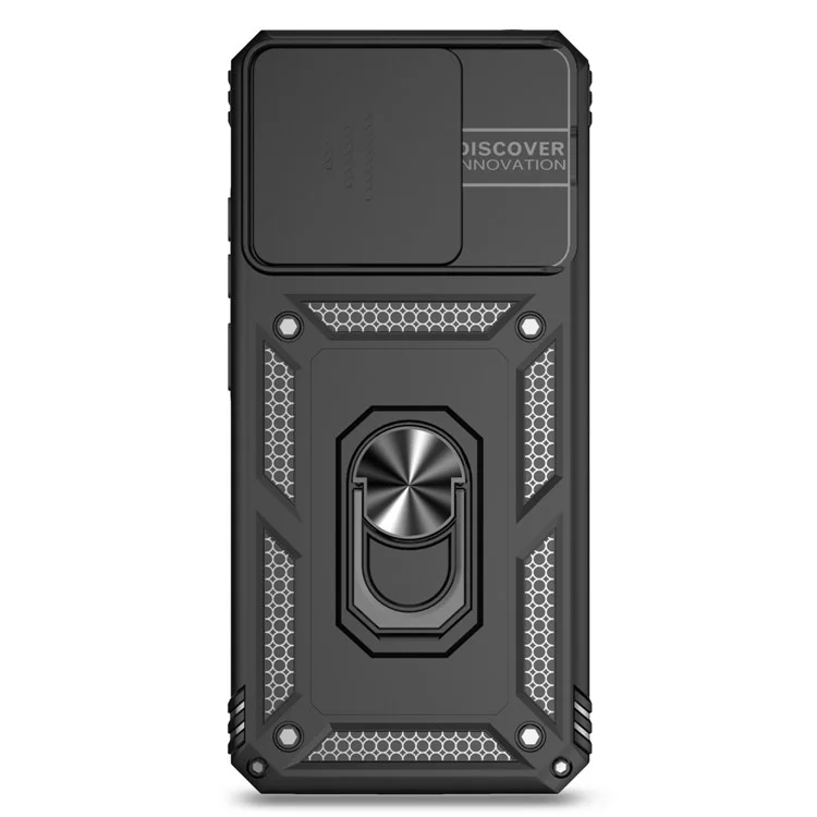 Für Xiaomi Redmi 12C 4G Case Slide Camera Shield Rotatory Kickstand PC+TPU Phone Cover - Schwarz