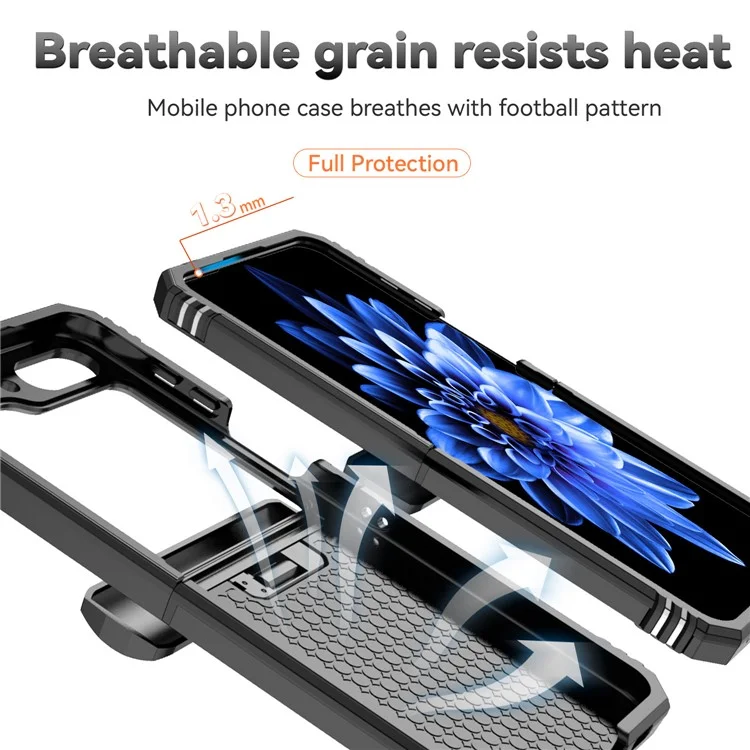 Funda para Samsung Galaxy Z Flip5 5G Carcasa PC+TPU Anillo Anti-caída Soporte de Pie - Negro