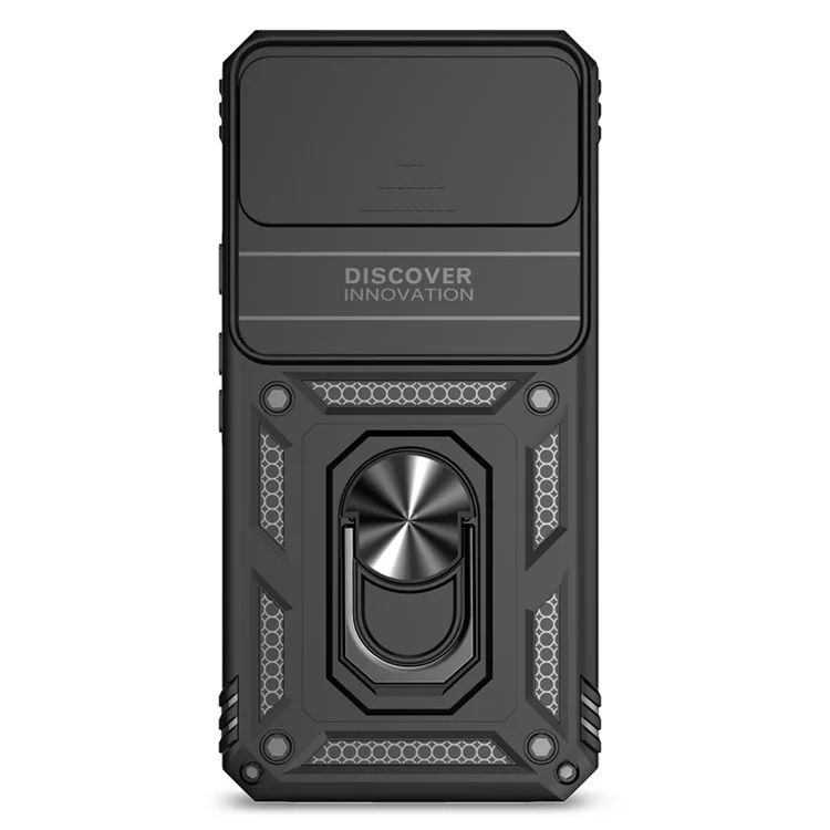 Per Google Pixel 8 Case Ring Kickstand PC+TPU Anti-drop Phone Cover with Slide Camera Lid - Nero
