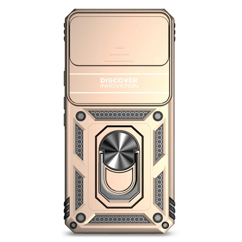 For Google Pixel 8 Case Ring Kickstand PC+TPU Anti-drop Phone Cover with Slide Camera Lid - Gold