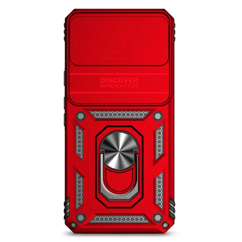 For Google Pixel 8 Case Ring Kickstand PC+TPU Anti-drop Phone Cover with Slide Camera Lid - Red