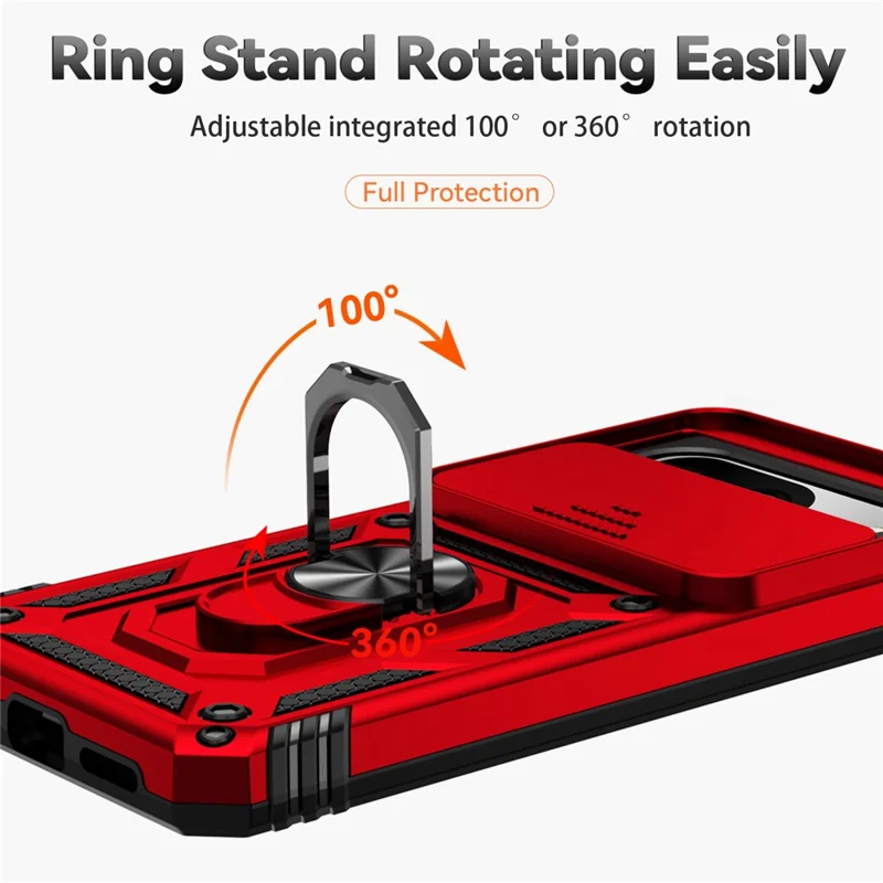 For Google Pixel 8 Case Ring Kickstand PC+TPU Anti-drop Phone Cover with Slide Camera Lid - Red