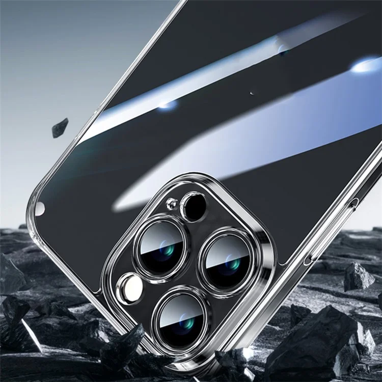 SULADA TPU Frame +Tempered Glass Back Case for iPhone 15 Pro Case Crystal-Clear Phone Cover - Transparent Black