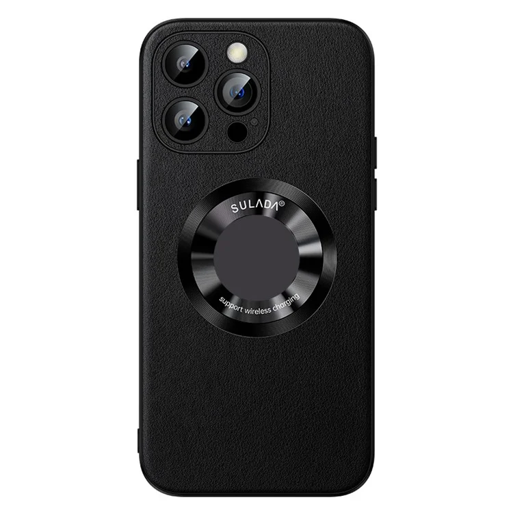 SULADA для iPhone 15 Pro Max Магнитный чехол для телефона Микрофибра Кожа+TPU Ударопрочный Чехол - Черный