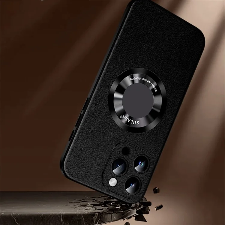 SULADA для iPhone 15 Pro Max Магнитный чехол для телефона Микрофибра Кожа+TPU Ударопрочный Чехол - Черный