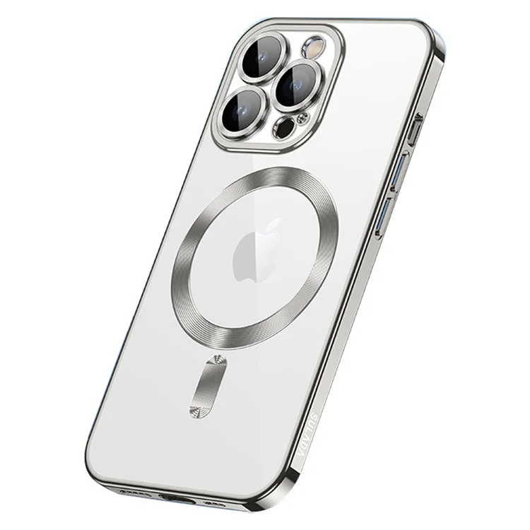 SULADA Pour iPhone 15 Pro Coque de téléphone transparente Verre trempé + Couverture TPU Compatible avec MagSafe - Gris titane