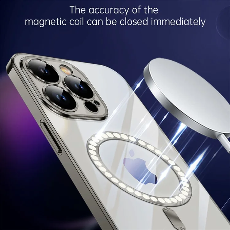 SULADA Pour iPhone 15 Pro Coque de téléphone transparente Verre trempé + Couverture TPU Compatible avec MagSafe - Gris titane