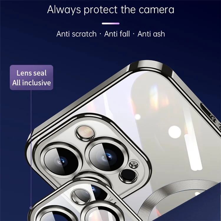 SULADA Pour iPhone 15 Pro Coque de téléphone transparente Verre trempé + Couverture TPU Compatible avec MagSafe - Gris titane