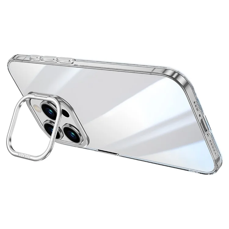 SULADA For iPhone 15 Pro Case Camera Kickstand Clear TPU+PC Phone Cover - Silver