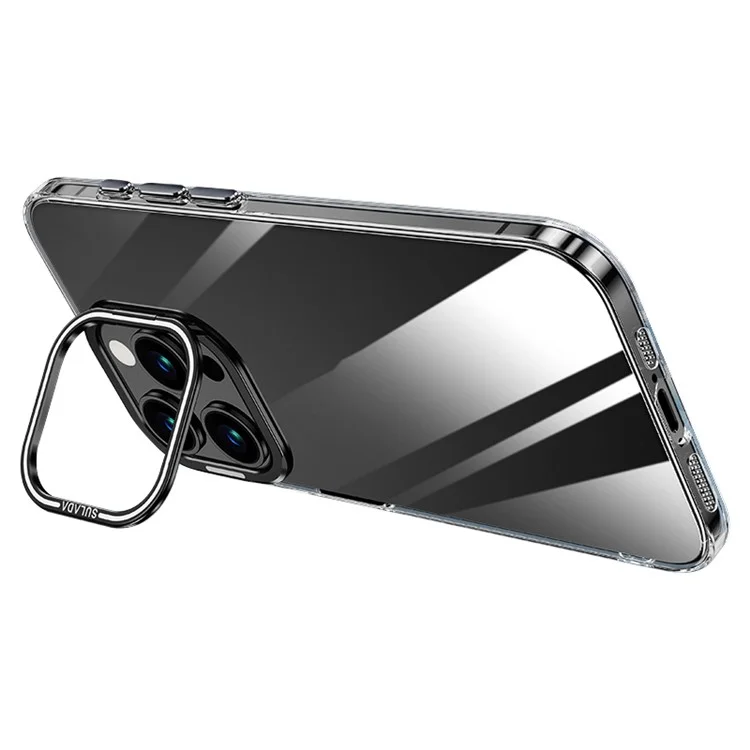SULADA For iPhone 14 Pro Case TPU+PC Clear Phone Cover with Camera Kickstand - Black