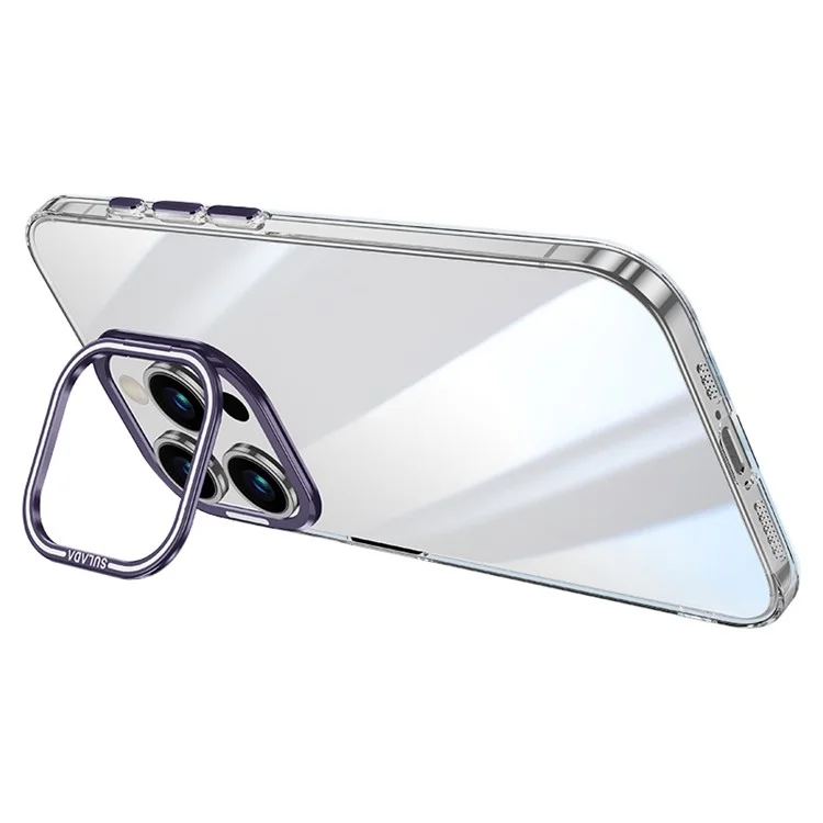 SULADA Para iPhone 14 Pro Max Funda Soporte para cámara Transparente TPU+PC Cubierta de teléfono - Morado oscuro