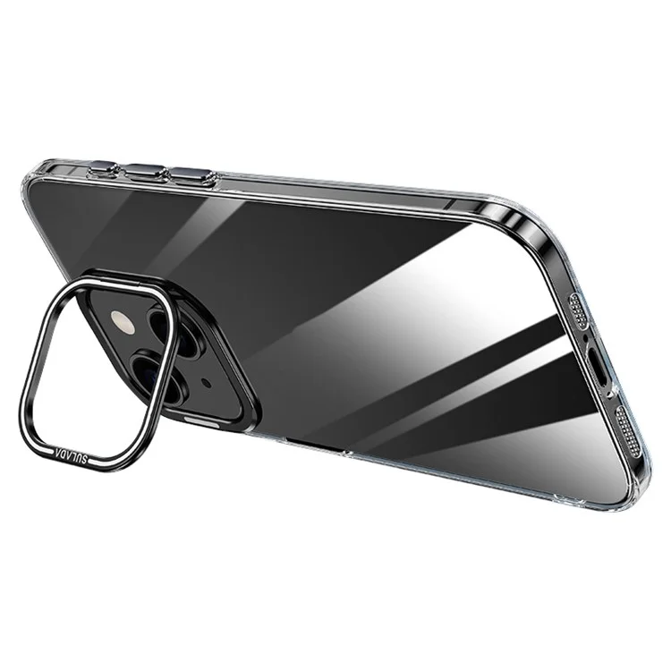 SULADA Para iPhone 13 Case Camera Kickstand Shockproof TPU+PC Capa de Telefone Transparente - Preto